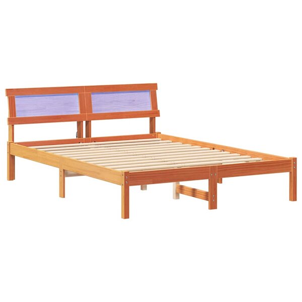 vidaXL Cadre de lit avec tête de lit LED  marron ciré  120 x 190 cm  en bois de pin massif