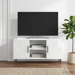 vidaXL Meuble TV Blanc brillant 102 x 34 5 x 50 cm Bois d'ingénierie