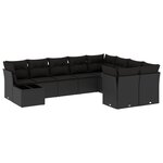 vidaXL Salon de jardin 10 Pièces avec coussins noir résine tressée
