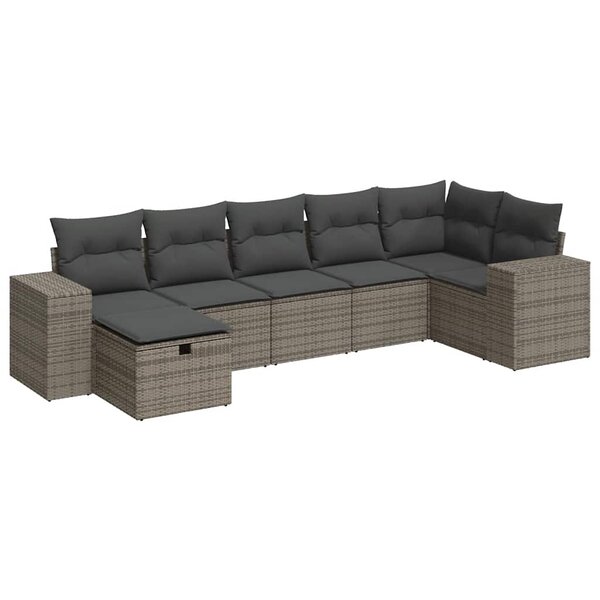 vidaXL Salon de jardin avec coussins 7 Pièces gris résine tressée