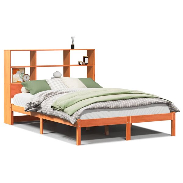 vidaXL Lit bibliothèque sans matelas cire marron 140x190 cm pin massif