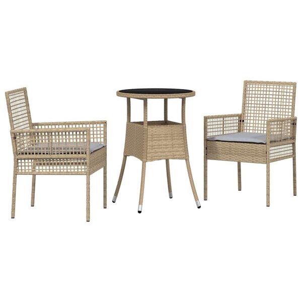 vidaXL Ensemble de salle à manger pour jardin 3 Pièces Beige Poly rotin