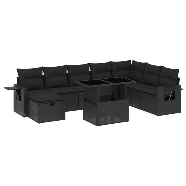 vidaXL Salon de jardin 9 Pièces avec coussins noir résine tressée