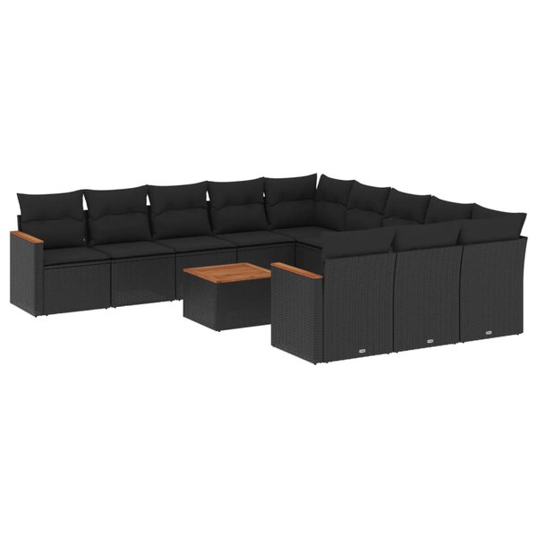 vidaXL Salon de jardin 12 Pièces avec coussins noir résine tressée