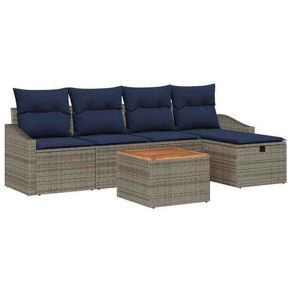 vidaXL Ensemble de canapé de jardin avec coussin 6 Pièces Gris Poly rotin
