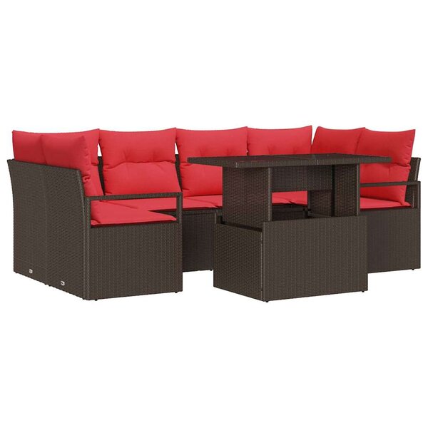 vidaXL Ensemble de canapé de jardin 7 Pièces Marron Poly rotin