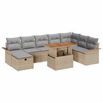 vidaXL Ensemble de canapé de jardin 9 Pièces Beige Poly rotin