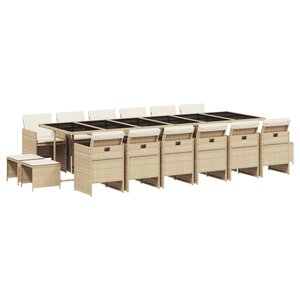 vidaXL Ensemble à manger de jardin et coussins 17 Pièces beige