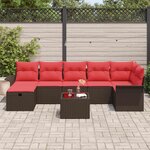 vidaXL Ensemble de canapé de jardin 8 Pièces Marron et rouge polyrotin