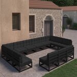 vidaXL Salon de jardin 13 Pièces avec coussins noir bois de pin massif