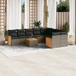 vidaXL Salon de jardin avec coussins 10 Pièces gris résine tressée