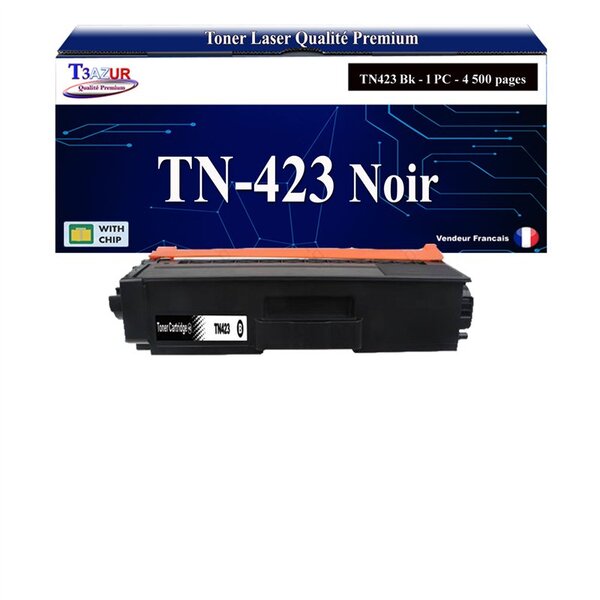 T3AZUR - Toner compatible avec Brother TN421  TN423 Noire pour Brother DCP-L8410CDW