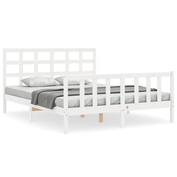 vidaXL Cadre de lit avec tête de lit blanc King Size bois massif
