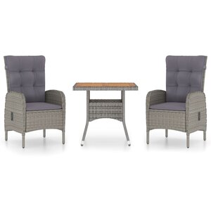 vidaXL Ensemble à manger de jardin 3 Pièces Résine tressée et acacia Gris