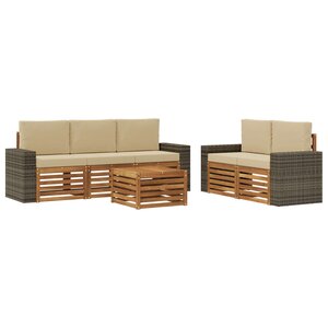 vidaXL Ensemble de canapés d'extérieur 6 pc Naturel et Beige