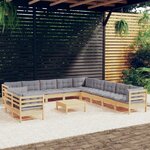 vidaXL Salon de jardin 12 Pièces avec coussins gris Bois de pin massif