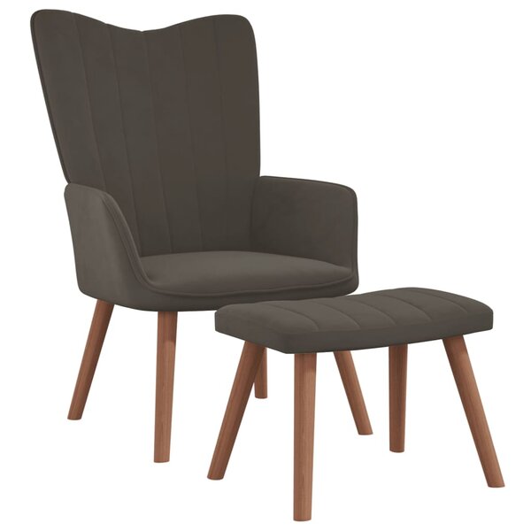 vidaXL Chaise de relaxation avec repose-pied Gris foncé Velours