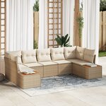 vidaXL Canapé de jardin 7 pièces avec coussins Beige Poly Rattan
