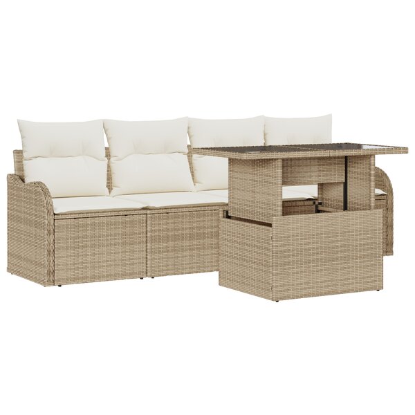 Ensemble de Canapés de Jardin vidaXL 5 Pièces Avec Coussins Beige Rattan Poly