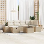 vidaXL Ensemble de Canapés de Jardin de 7 Pièces avec Coussins Beige Rotin PE