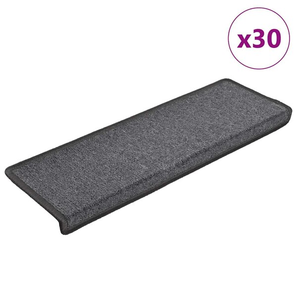 vidaXL Tapis d'escalier 30 pièces 65 x 21 x 4 cm Gris foncé Bord rectangulaire