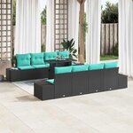 vidaXL Ensemble de canapé de jardin 7 Pièces Noir et turquoise polyrotin