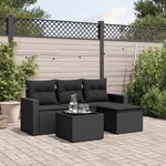 vidaXL Salon de jardin 5 Pièces avec coussins noir résine tressée