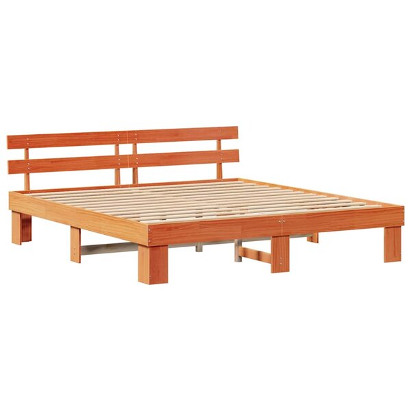 vidaXL Cadre de lit avec tête de lit Brun cire 200 x 200 cm Pin massif