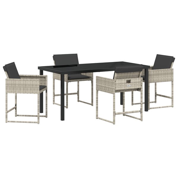 Ensemble de salle à manger jardin 5 pièces vidaXL avec coussins en poly rattan gris clair
