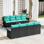 vidaXL Ensemble de canapé de jardin 9 Pièces Noir et turquoise polyrotin