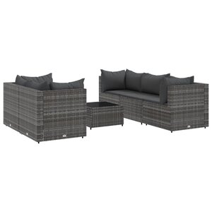 vidaXL Salon de jardin 6 Pièces avec coussins Gris Résine tressée