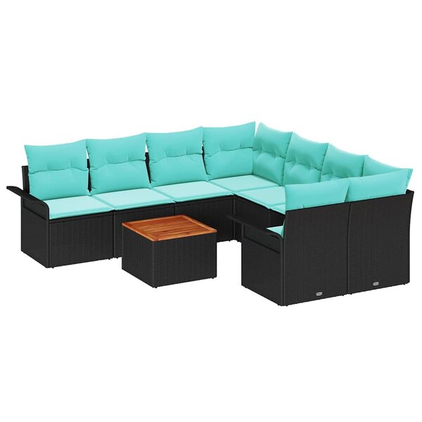 vidaXL Ensemble de canapé de jardin avec coussin 9 Pièces Noir polyrotin