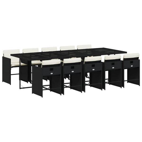 vidaXL Ensemble à manger de jardin 11 Pièces coussins noir résine tressée