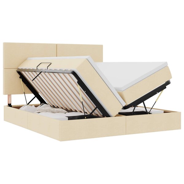 vidaXL Lit de Rangement avec tête de lit Crème 200 x 200 cm Tissu