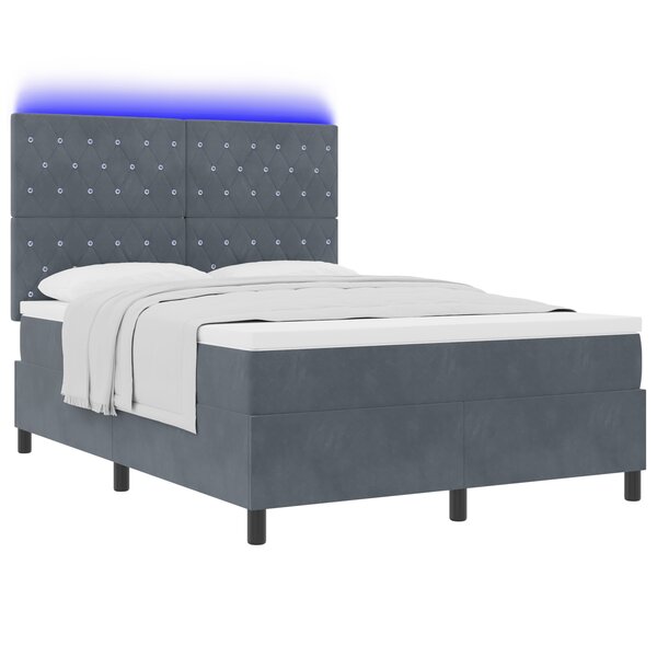 Lit Box Spring vidaXL avec Matelas et LED Gris Foncé 160x200 cm Velours