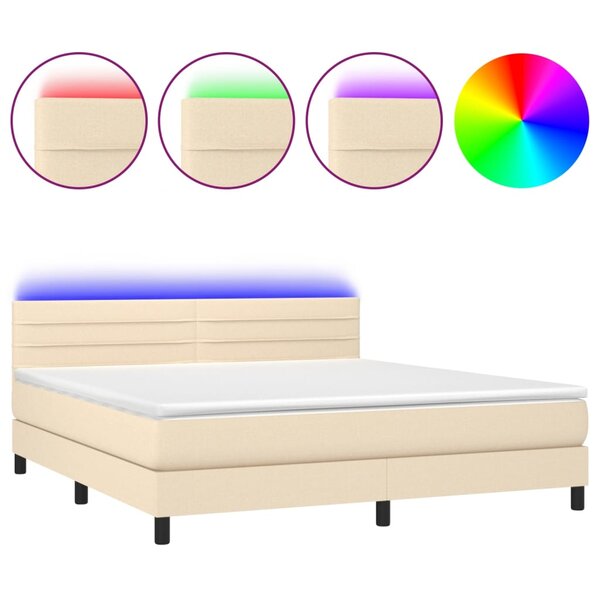 vidaXL Sommier à lattes de lit avec matelas LED Crème 180x200 cm Tissu