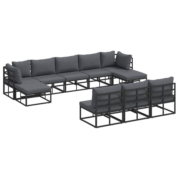 vidaXL Ensemble de canapé de jardin avec coussin 10 Pièces Noir Aluminium