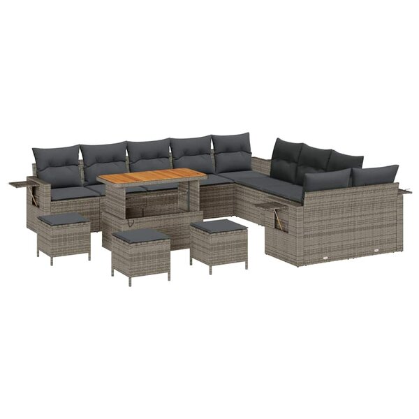 vidaXL Ensemble de canapé de jardin 14 Pièces Gris polyrotin