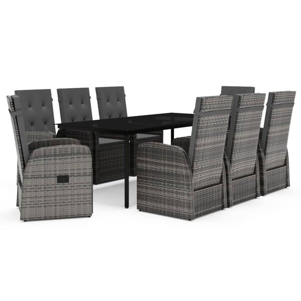 vidaXL Ensemble de salle à manger de jardin et coussins 9 Pièces Gris