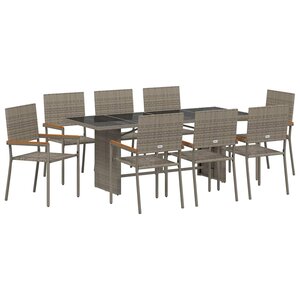 vidaXL Ensemble de salle à manger pour jardin 9 Pièces Gris polyrotin