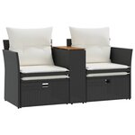 vidaXL Canapé de jardin 2 places avec tabourets noir résine tressée