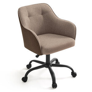Fauteuil de bureau chaise pivotante confortable siège ergonomique réglable en hauteur charge 120 kg cadre enacier tissu imitation lin pour bureau marron 12_0005883