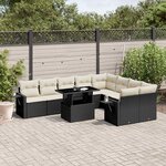 vidaXL Salon de jardin 10 Pièces avec coussins noir résine tressée
