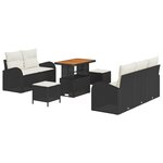 Ensemble de canapé de jardin 8 pièces vidaXL avec coussins noir rattan poly acacia