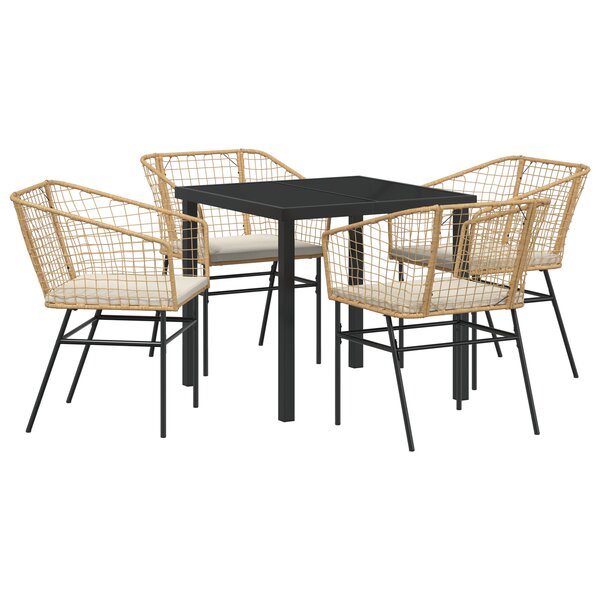 vidaXL Ensemble de salle à manger de jardin 5 pièces avec coussins en poly rotin marron