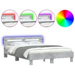 vidaXL Cadre de lit avec LED sans matelas gris béton 140x190 cm
