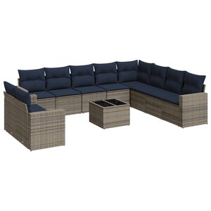 vidaXL Salon de jardin 11 Pièces avec coussins gris résine tressée