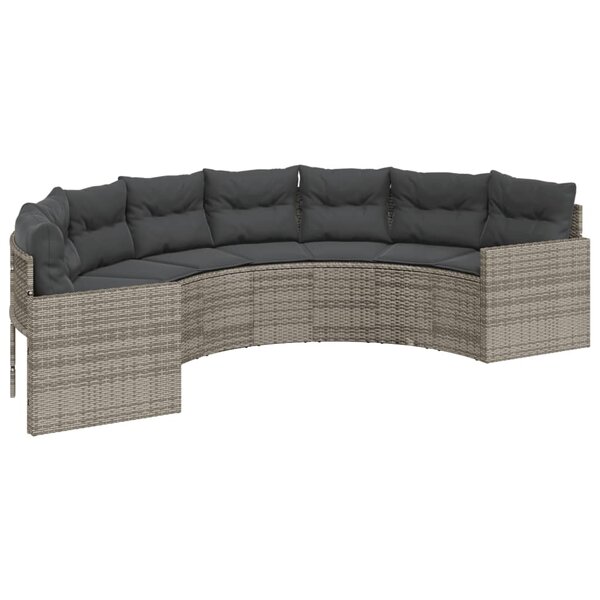 vidaXL Canapé de jardin avec coussins demi-rond gris résine tressée