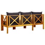 vidaXL Banc de jardin 3 places et coussins 179 cm Bois d'acacia massif