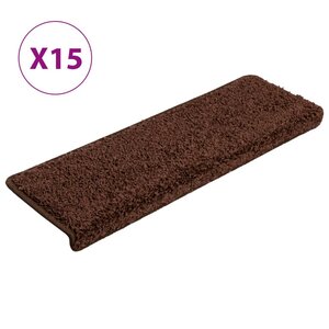 vidaXL Tapis d'escalier 15 pièces 65 x 21 x 4 cm Marron Bord rectangulaire